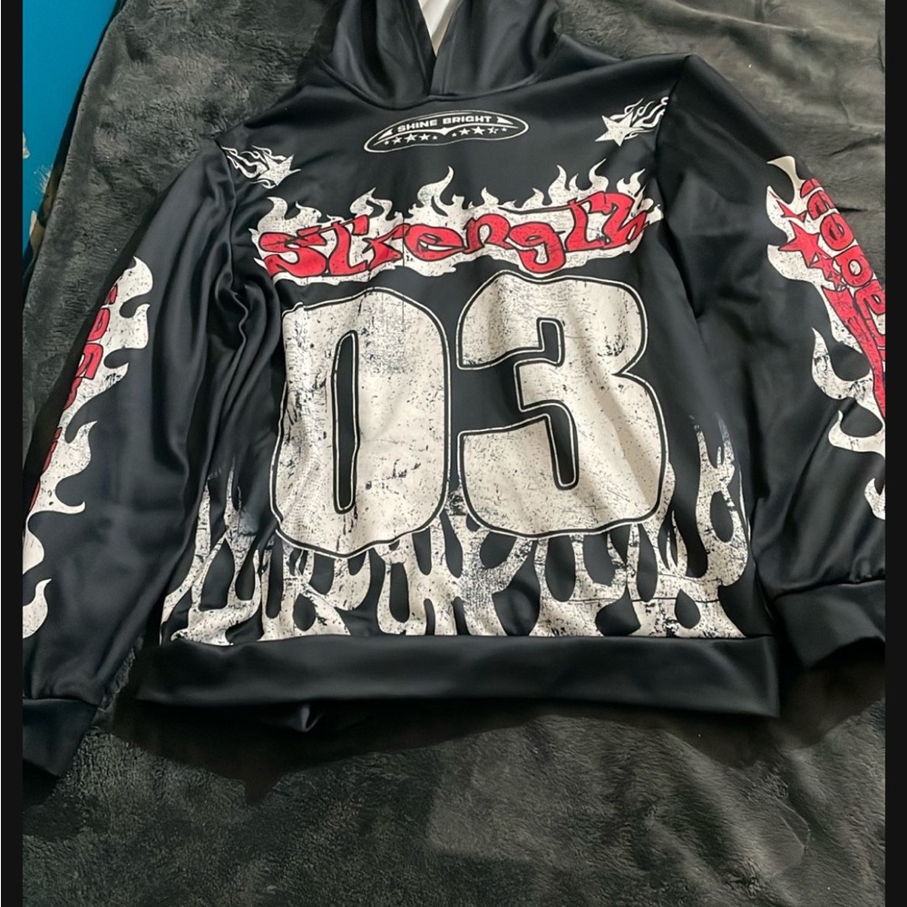 SHEIN Black and Red Graphic Hoodie Jacket